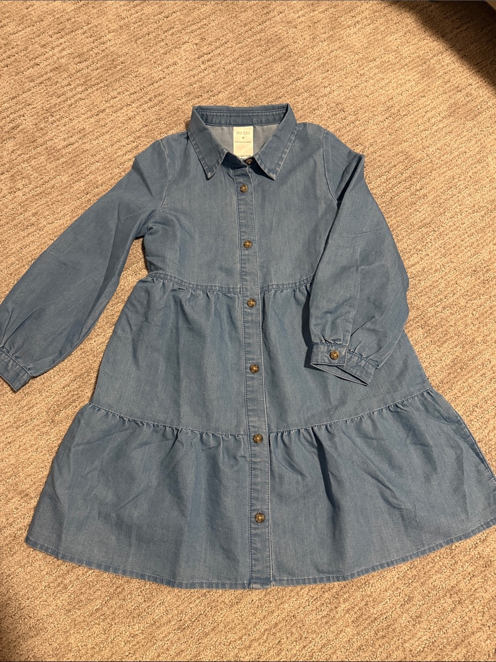 okie dokie Blue Chambray Button-Front Tiered Dress